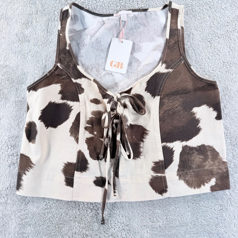 GB Cowgirl Denim Pullover Top Western Women M Brown White